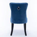 Darrahopens Furniture > Bar Stools & Chairs 2x Velvet Dining Chairs Upholstered Tufted Kithcen Chair with Solid Wood Legs Stud Trim and Ring-Blue