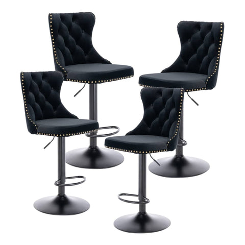 Darrahopens Furniture > Bar Stools & Chairs 4x Height Adjustable Swivel Bar Stool Velvet Nailhead Barstool with Footrest