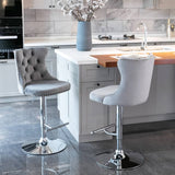 Darrahopens Furniture > Bar Stools & Chairs 4x Height Adjustable Swivel Bar Stool Velvet Stud Barstool with Footrest and Chromed Base- Gray