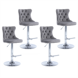 Darrahopens Furniture > Bar Stools & Chairs 4x Height Adjustable Swivel Bar Stool Velvet Stud Barstool with Footrest and Chromed Base- Gray