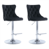 Darrahopens Furniture > Bar Stools & Chairs 4x Height Adjustable Swivel Bar Stool Velvet Studs Barstool with Footrest and Chromed Base- Black