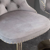 Darrahopens Furniture > Bar Stools & Chairs 4x Height Adjustable Swivel Bar Stool Velvet Studs Barstool with Footrest and Golden Base- Grey