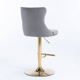 Darrahopens Furniture > Bar Stools & Chairs 4x Height Adjustable Swivel Bar Stool Velvet Studs Barstool with Footrest and Golden Base- Grey