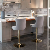 Darrahopens Furniture > Bar Stools & Chairs 4x Height Adjustable Swivel Bar Stool Velvet Studs Barstool with Footrest and Golden Base- Grey