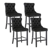 Darrahopens Furniture > Bar Stools & Chairs 4X Velvet Bar Stools with Studs Trim Wooden Legs Tufted Dining Chairs Kitchen