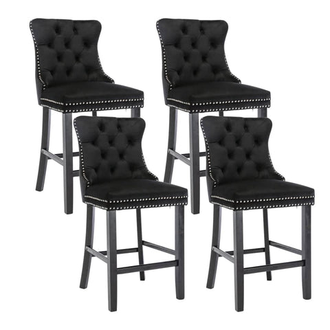 Darrahopens Furniture > Bar Stools & Chairs 4X Velvet Bar Stools with Studs Trim Wooden Legs Tufted Dining Chairs Kitchen