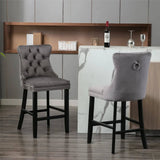 Darrahopens Furniture > Bar Stools & Chairs 4X Velvet Bar Stools with Studs Trim Wooden Legs Tufted Dining Chairs Kitchen