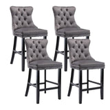Darrahopens Furniture > Bar Stools & Chairs 4X Velvet Bar Stools with Studs Trim Wooden Legs Tufted Dining Chairs Kitchen
