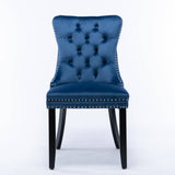 Darrahopens Furniture > Bar Stools & Chairs 4x Velvet Dining Chairs Upholstered Tufted Kithcen Chair with Solid Wood Legs Stud Trim and Ring-Blue