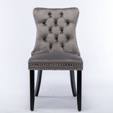 Darrahopens Furniture > Bar Stools & Chairs 4x Velvet Dining Chairs Upholstered Tufted Kithcen Chair with Solid Wood Legs Stud Trim and Ring-Gray