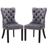 Darrahopens Furniture > Bar Stools & Chairs 4x Velvet Dining Chairs Upholstered Tufted Kithcen Chair with Solid Wood Legs Stud Trim and Ring-Gray