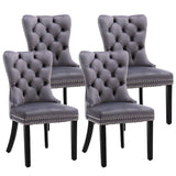 Darrahopens Furniture > Bar Stools & Chairs 4x Velvet Dining Chairs Upholstered Tufted Kithcen Chair with Solid Wood Legs Stud Trim and Ring-Gray