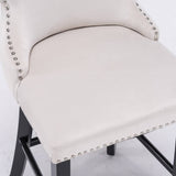 Darrahopens Furniture > Bar Stools & Chairs 4x Velvet Upholstered Button Tufted Bar Stools with Wood Legs and Studs-Beige