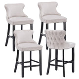Darrahopens Furniture > Bar Stools & Chairs 4x Velvet Upholstered Button Tufted Bar Stools with Wood Legs and Studs-Beige