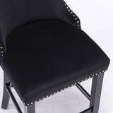 Darrahopens Furniture > Bar Stools & Chairs 4x Velvet Upholstered Button Tufted Bar Stools with Wood Legs and Studs-Black