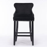 Darrahopens Furniture > Bar Stools & Chairs 4x Velvet Upholstered Button Tufted Bar Stools with Wood Legs and Studs-Black