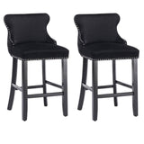 Darrahopens Furniture > Bar Stools & Chairs 4x Velvet Upholstered Button Tufted Bar Stools with Wood Legs and Studs-Black