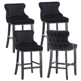 Darrahopens Furniture > Bar Stools & Chairs 4x Velvet Upholstered Button Tufted Bar Stools with Wood Legs and Studs-Black