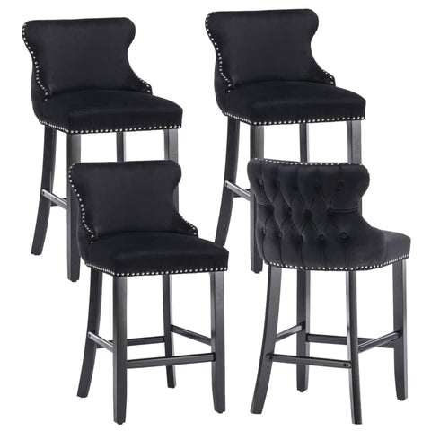 Darrahopens Furniture > Bar Stools & Chairs 4x Velvet Upholstered Button Tufted Bar Stools with Wood Legs and Studs-Black
