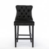 Darrahopens Furniture > Bar Stools & Chairs 6X Velvet Bar Stools with Studs Trim Wooden Legs Tufted Dining Chairs Kitchen