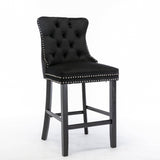 Darrahopens Furniture > Bar Stools & Chairs 6X Velvet Bar Stools with Studs Trim Wooden Legs Tufted Dining Chairs Kitchen