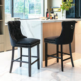 Darrahopens Furniture > Bar Stools & Chairs 6X Velvet Bar Stools with Studs Trim Wooden Legs Tufted Dining Chairs Kitchen