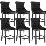 Darrahopens Furniture > Bar Stools & Chairs 6X Velvet Bar Stools with Studs Trim Wooden Legs Tufted Dining Chairs Kitchen