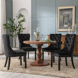Darrahopens Furniture > Bar Stools & Chairs 6x Velvet Dining Chairs Upholstered Tufted Kithcen Chair with Solid Wood Legs Stud Trim and Ring-Black