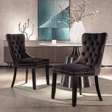 Darrahopens Furniture > Bar Stools & Chairs 6x Velvet Dining Chairs Upholstered Tufted Kithcen Chair with Solid Wood Legs Stud Trim and Ring-Black