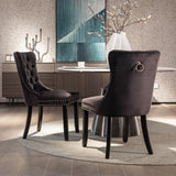 Darrahopens Furniture > Bar Stools & Chairs 8x Velvet Dining Chairs Upholstered Tufted Kithcen Chair with Solid Wood Legs Stud Trim and Ring-Black