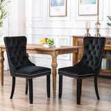 Darrahopens Furniture > Bar Stools & Chairs 8x Velvet Dining Chairs Upholstered Tufted Kithcen Chair with Solid Wood Legs Stud Trim and Ring-Black