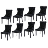 Darrahopens Furniture > Bar Stools & Chairs 8x Velvet Dining Chairs Upholstered Tufted Kithcen Chair with Solid Wood Legs Stud Trim and Ring-Black