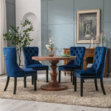 Darrahopens Furniture > Bar Stools & Chairs 8x Velvet Dining Chairs Upholstered Tufted Kithcen Chair with Solid Wood Legs Stud Trim and Ring-Blue