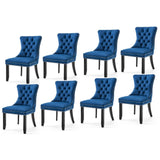 Darrahopens Furniture > Bar Stools & Chairs 8x Velvet Dining Chairs Upholstered Tufted Kithcen Chair with Solid Wood Legs Stud Trim and Ring-Blue