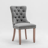 Darrahopens Furniture > Bar Stools & Chairs AADEN Modern Elegant Button-Tufted Upholstered Linen Fabric with Studs Trim and Wooden legs Dining Side Chair-Gray
