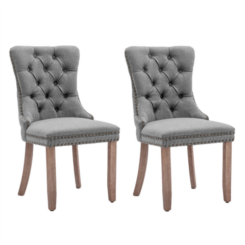 Darrahopens Furniture > Bar Stools & Chairs AADEN Modern Elegant Button-Tufted Upholstered Linen Fabric with Studs Trim and Wooden legs Dining Side Chair-Gray