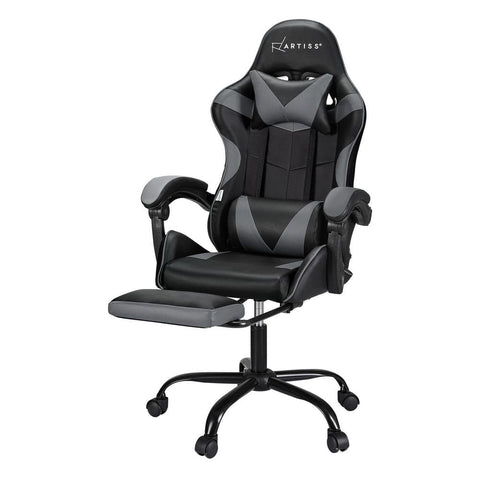 Darrahopens Furniture > Bar Stools & Chairs Artiss 2 Point Massage Gaming Office Chair Footrest Grey