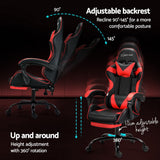 Darrahopens Furniture > Bar Stools & Chairs Artiss 2 Point Massage Gaming Office Chair Footrest Red
