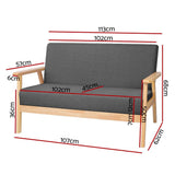 darrahopens Furniture > Bar Stools & Chairs Artiss 2 Seater Fabric Sofa Chair - Grey