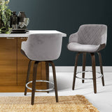 Darrahopens Furniture > Bar Stools & Chairs Artiss 2x Kitchen Bar Stools Wooden Bar Stool Chairs Swivel Velvet Fabric Grey