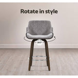 Darrahopens Furniture > Bar Stools & Chairs Artiss 2x Kitchen Bar Stools Wooden Bar Stool Chairs Swivel Velvet Fabric Grey