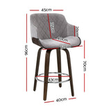 Darrahopens Furniture > Bar Stools & Chairs Artiss 2x Kitchen Bar Stools Wooden Bar Stool Chairs Swivel Velvet Fabric Grey