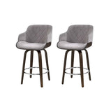 Darrahopens Furniture > Bar Stools & Chairs Artiss 2x Kitchen Bar Stools Wooden Bar Stool Chairs Swivel Velvet Fabric Grey