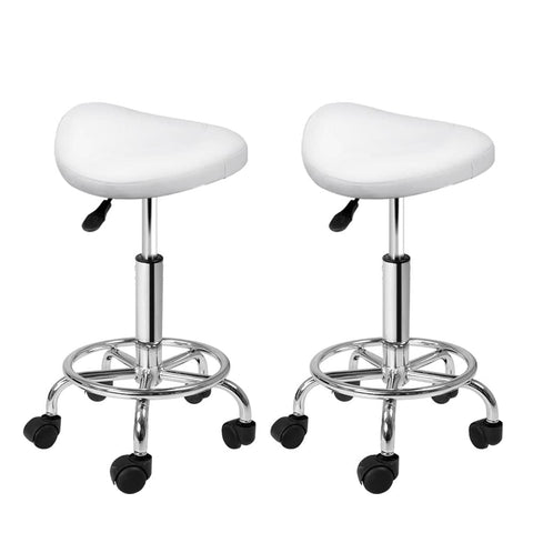 Darrahopens Furniture > Bar Stools & Chairs Artiss 2X Saddle Salon Stool Swivel Barber Hair Dress Chair Hydraulic Lift White