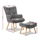 darrahopens Furniture > Bar Stools & Chairs Artiss Armchair and Ottoman - Grey