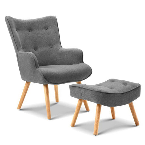 darrahopens Furniture > Bar Stools & Chairs Artiss Armchair and Ottoman - Grey