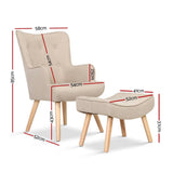 darrahopens Furniture > Bar Stools & Chairs Artiss Armchair Lounge Chair Fabric Sofa Accent Chairs and Ottoman Beige