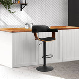 darrahopens Furniture > Bar Stools & Chairs Artiss Bar Stool Curved Gas Lift PU Leather - Black and Wood