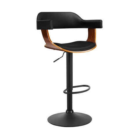 darrahopens Furniture > Bar Stools & Chairs Artiss Bar Stool Curved Gas Lift PU Leather - Black and Wood