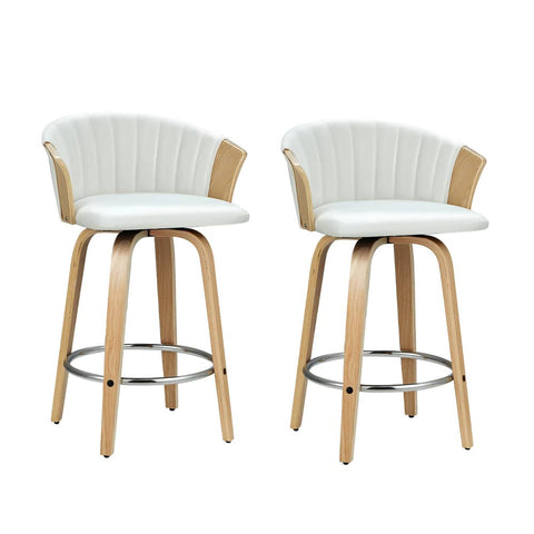 Darrahopens Furniture > Bar Stools & Chairs Artiss Bar Stools Kitchen Stool Wooden Chair Swivel Chairs Leather White x2